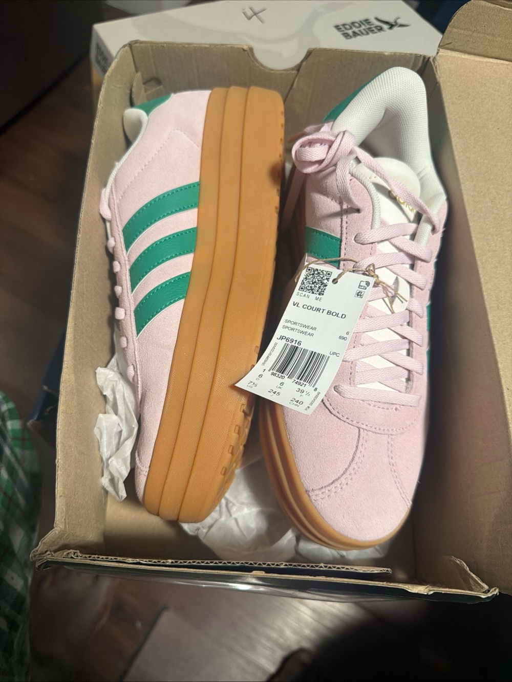 Adidas VL Court Bold Clear Pink Court Green Womens Platform Sneaker Sz 7.5m